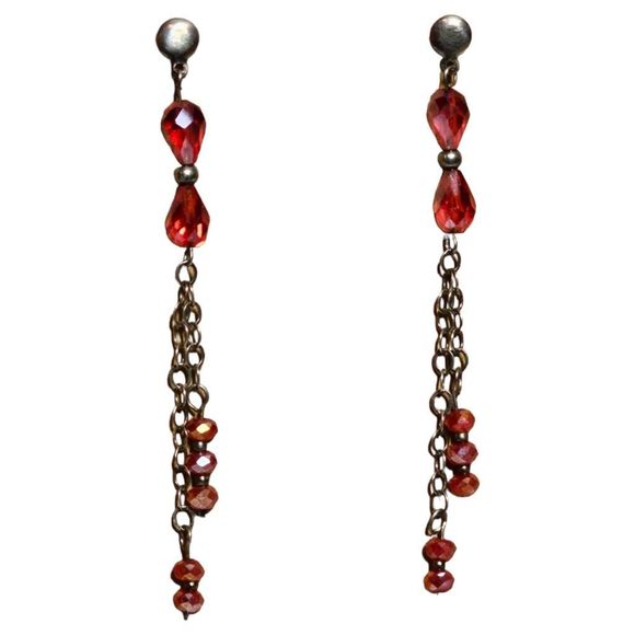 Vintage Jewelry - 🔥Vintage Red Glass Bead Dangle Earrings
